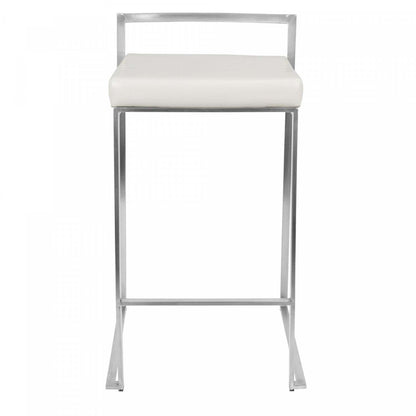LumiSource Fuji White Faux Leather Contemporary Stackable Counter-Height Stool - Set of 2|Tabouret superposable contemporain Fuji de hauteur comptoir en similicuir blanc - ensemble de 2
