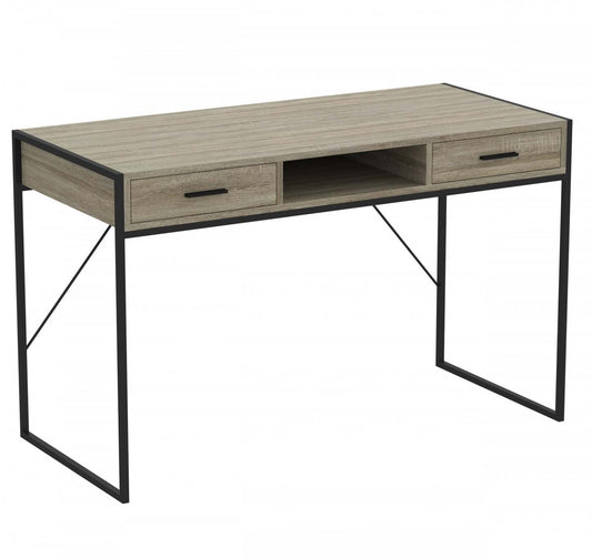 Bureau d'ordinateur de 48 po avec 2 tiroirs et 1 tablette - taupe foncé avec base en métal noir