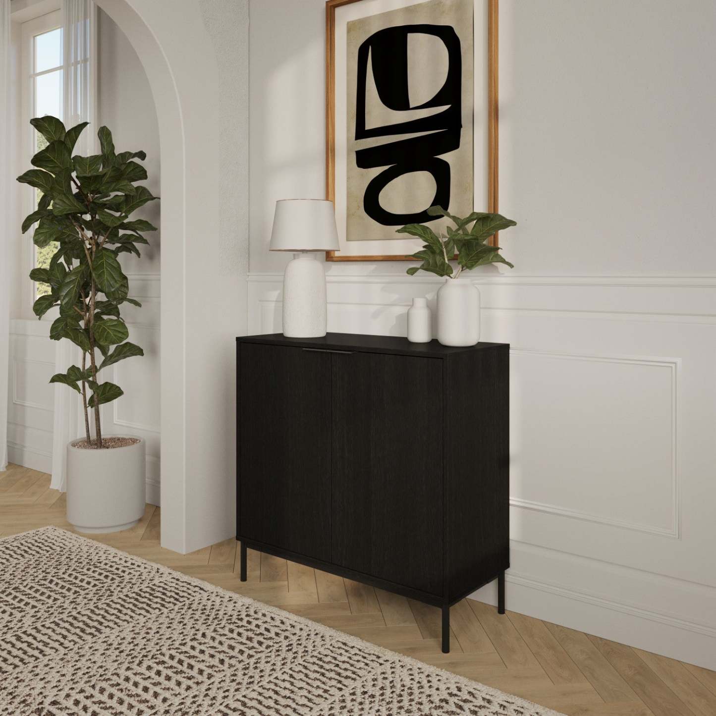 Nordika Armoire de rangement mince à 2 portes - Noir | Armoire de rangement mince Nordika à 2 portes - noire