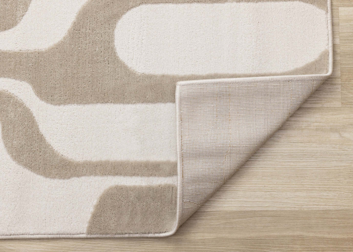Carpette Leopold moderne beige et crème de style du milieu du 20e siècle - 6 pi 7 po x 9 pi 6 po