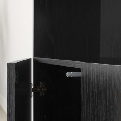 Liora Set Of Bookcase And 2 2-door Narrow Bookcases - Black Oak | Liora Ensemble Bibliotheque Et 2 Bibliotheques Etroites 2 Portes - Chene Noir