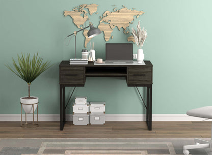 Bureau d'ordinateur 43" avec 2 tiroirs et 1 tablette - Gris foncé avec base en métal noir | Bureau d'ordinateur de 43 po avec 2 tiroirs et 1 tablette - gris foncé avec base en métal noir
