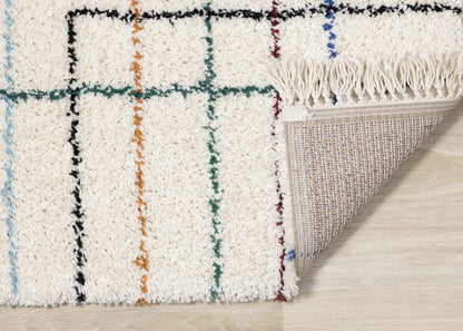 Carpette à poil long Bella avec lignes arc-en-ciel géométrique de style bohème - 5'3 x 7'7