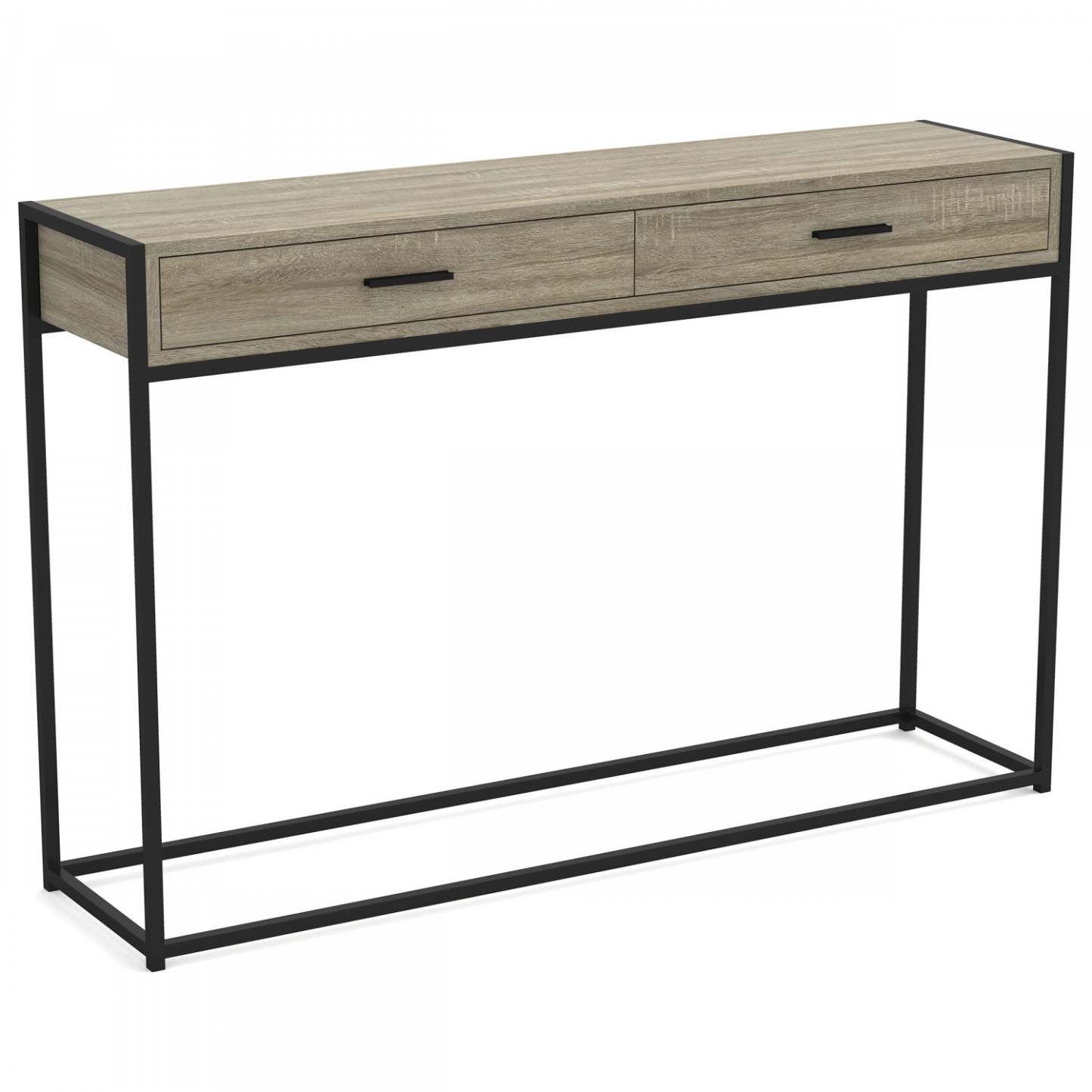Table console moderne 48" avec 2 tiroirs - Taupe foncé avec métal noir | Console moderne de 48 po avec 2 tiroirs - taupe foncé avec métal noir