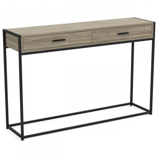 Table console moderne 48" avec 2 tiroirs - Taupe foncé avec métal noir | Console moderne de 48 po avec 2 tiroirs - taupe foncé avec métal noir