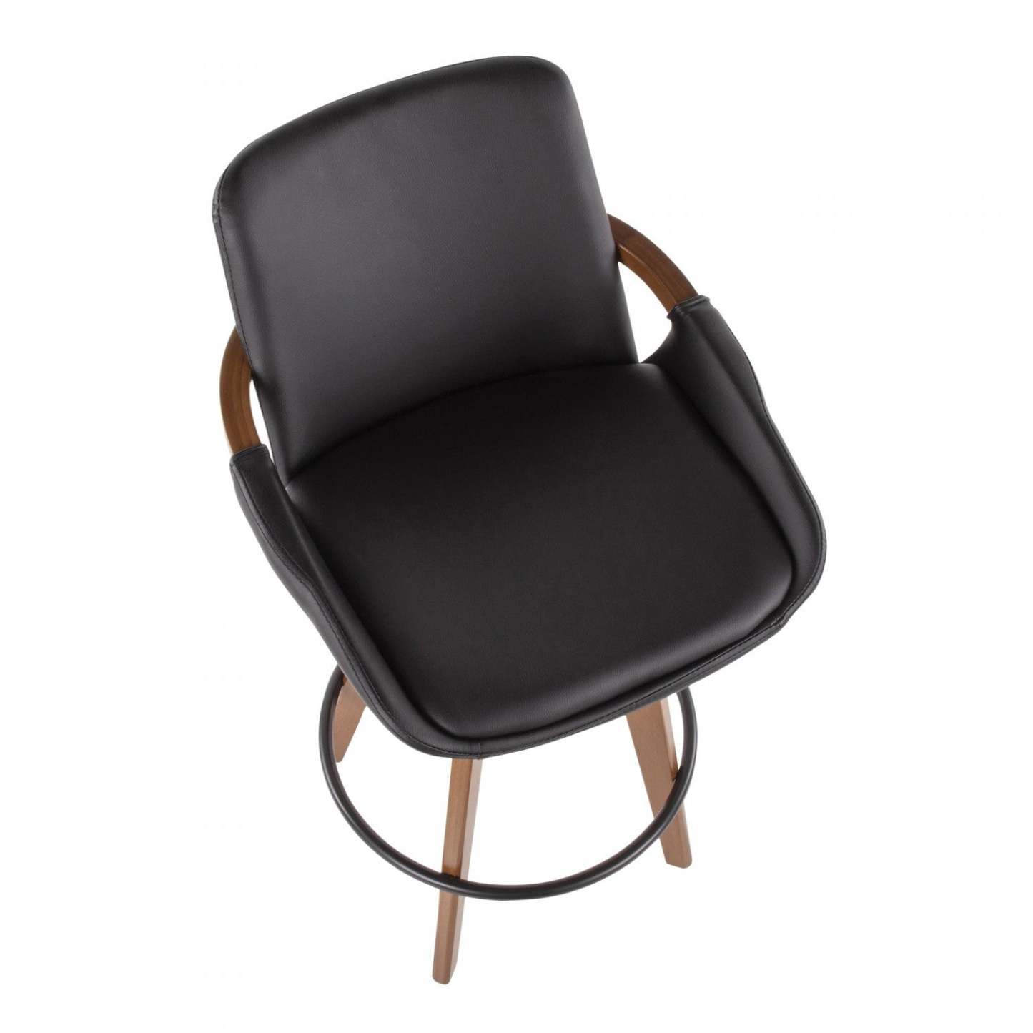 LumiSource Cosmo Tabouret de hauteur comptoir en similicuir moderne du milieu du 20e siècle - Noyer/Noir