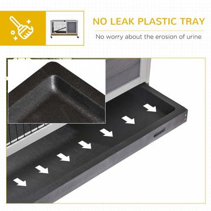 Pawhut Huche D'interieur En Bois Pour Lapin Avec Cage Surelevee Avec Enclos Ferme Avec Roues, Ideal