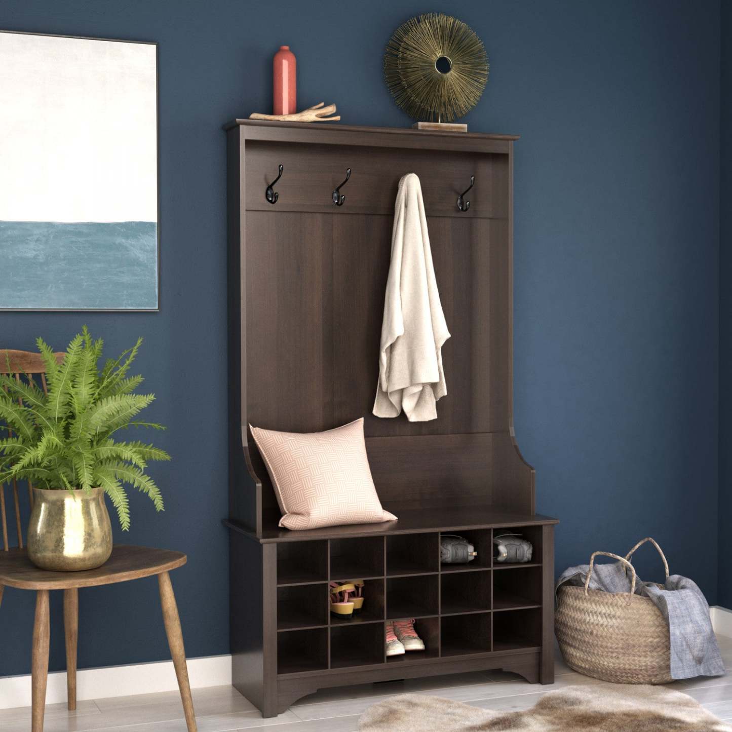 Arbre d'entrée avec rangement pour chaussures - Espresso|Portemanteau avec rangement pour chaussures - espresso