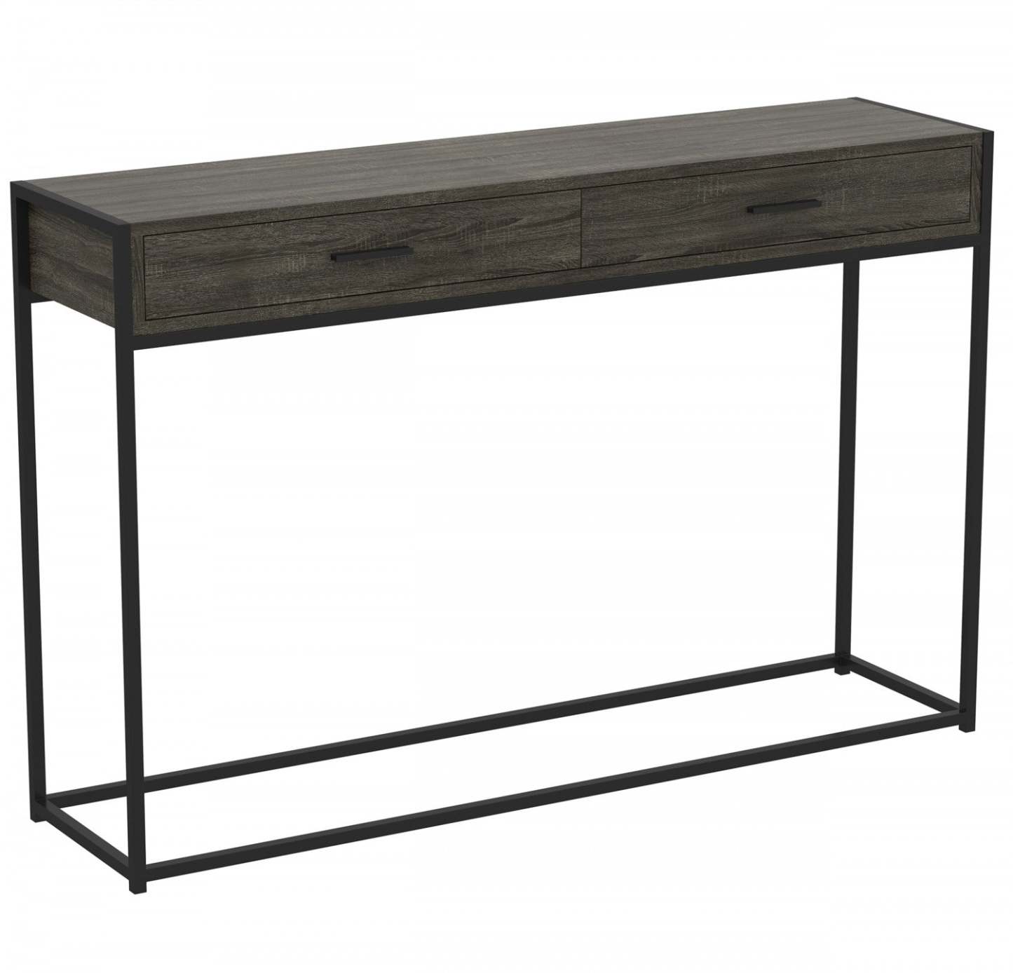 Table console moderne de 48" avec 2 tiroirs - Bois gris foncé avec métal noir | Console moderne de 48 po avec 2 tiroirs - bois gris foncé avec métal noir