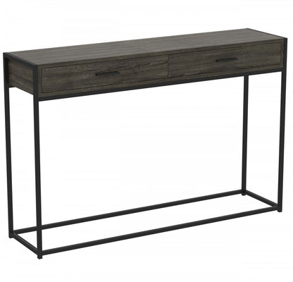 Table console moderne de 48" avec 2 tiroirs - Bois gris foncé avec métal noir | Console moderne de 48 po avec 2 tiroirs - bois gris foncé avec métal noir