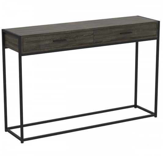 Table console moderne de 48" avec 2 tiroirs - Bois gris foncé avec métal noir | Console moderne de 48 po avec 2 tiroirs - bois gris foncé avec métal noir