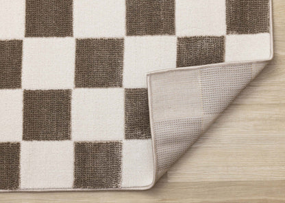 Carpette géométrique Leopold brune et blanche à motif de carreaux - 6 pi 7 po x 9 pi 6 po