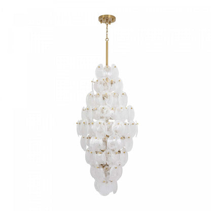 Lustre A 15 lampes Lily, Laiton Brosse Et Verre Genre Murano Blanc Vaporeux