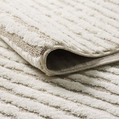 Carpette à poil long Quinto beige à motif de vagues - 5 pi 7 po x 7 pi 3 po