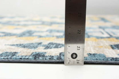 Tapis mosaïque taupe/bleu lavable en machine - 3'0 x 5'0|Carpette Roma taupe et bleue lavable à la machine - 3 pi 0 po x 5 pi 0 po|D86FP7WC