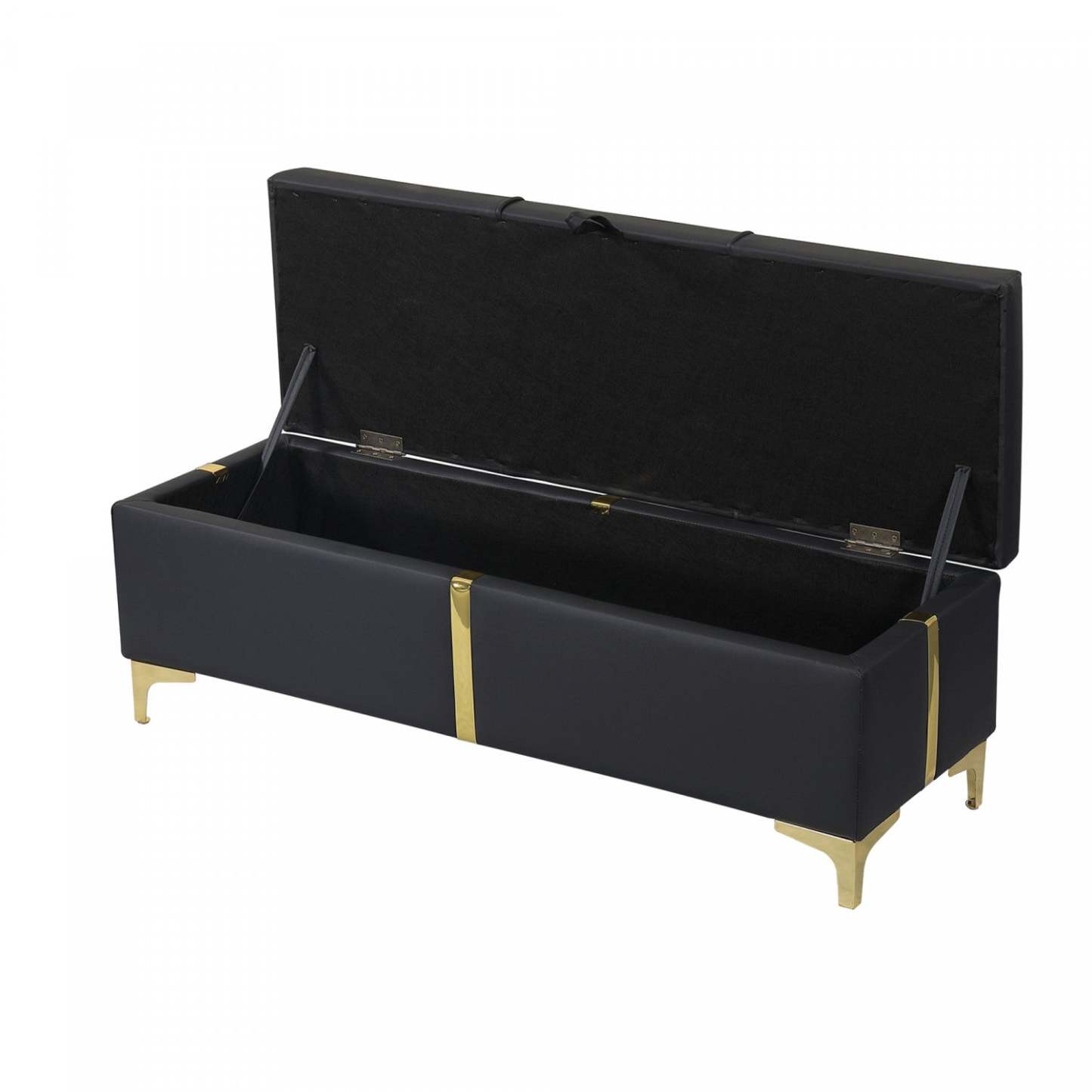Banc ottoman de rangement rembourré en velours doux Tony avec pieds en métal,noir | Banc Coffre De Rangement Tony En Velours Doux Avec Pieds Métalliques, Noir