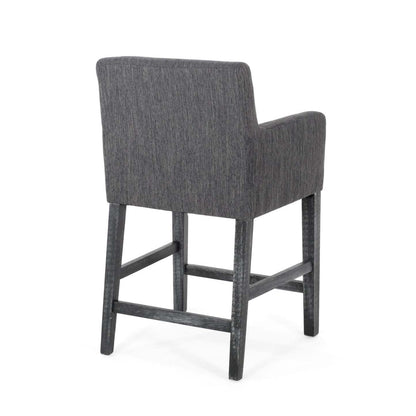 Lewis 26 Tabouret de Comptoir Hauteur d'Assise 66 cm avec Tissu Rembourré et Pieds en Bois Massif - Charbon