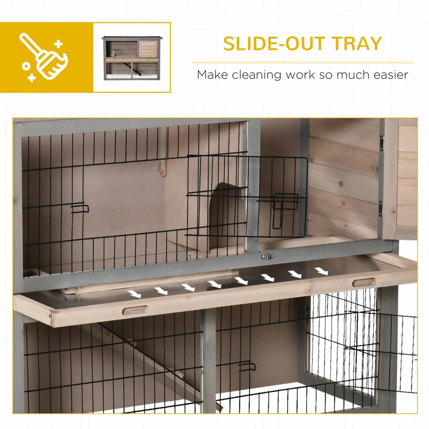 Pawhut Clapier A Lapin A 2 Etages Cage A Lapin Pour Petit Animal Avec Rampe, Plateau Coulissant