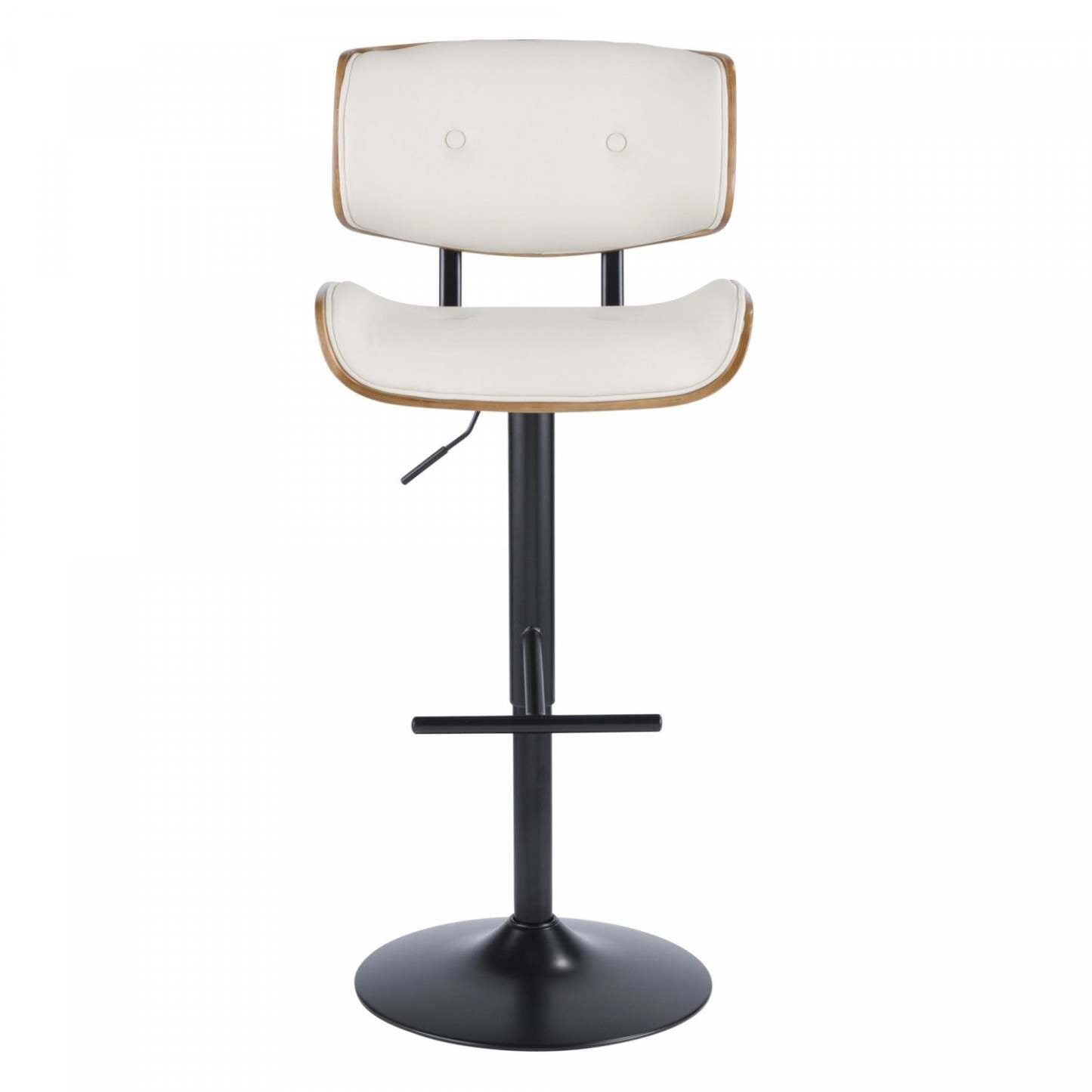 LumiSource Lombardi Faux Leather Mid-Century Modern Adjustable Barstool - Walnut/Cream|Tabouret de bar réglable moderne du milieu du 20e siècle Lombardi en similicuir - noyer/crème