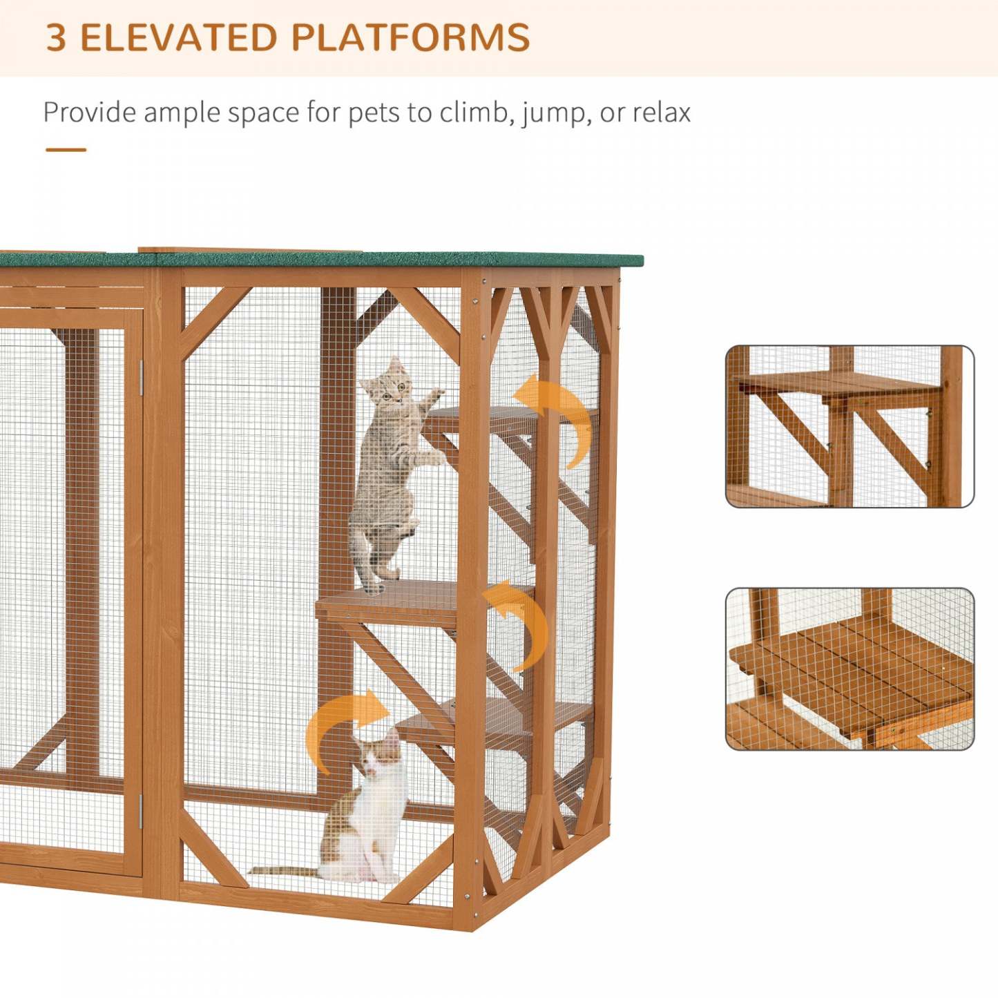 Pawhut Maison D'exterieur En Bois Pour Chat Cage Interieure Avec Toit En Asphalte, Plateformes A Plu