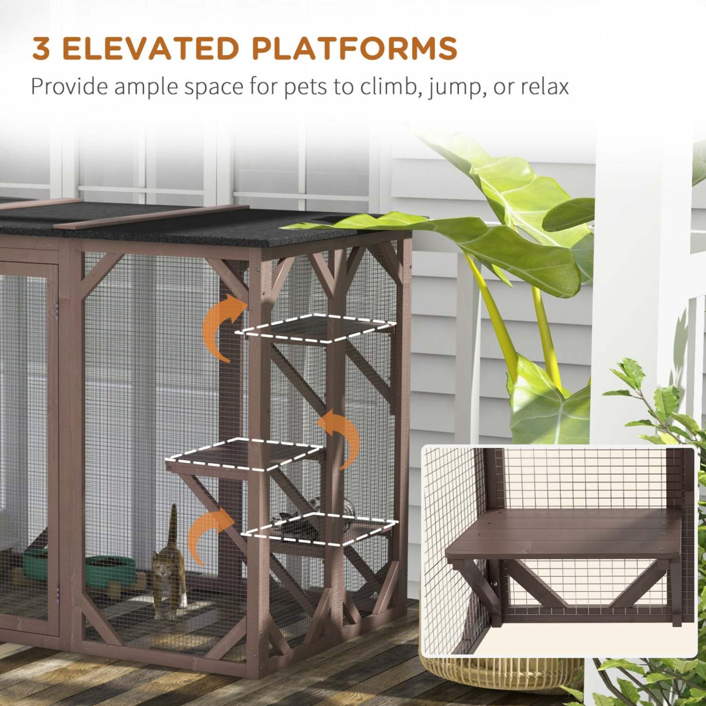 Pawhut Cage Pour Chat Intérieur Catio Enclos Extérieur Pour Chat Maison Pour Animaux Petits Enclos Pour Lapin, Chaton, |Pawhut Cage Pour Chat Maison D'extérieur En Bois Pour Chat Cage Intérieure Avec Toit En Asphalte, Pl