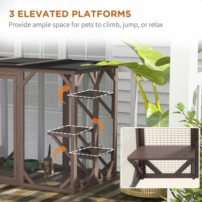 Pawhut Cage Pour Chat Intérieur Catio Enclos Extérieur Pour Chat Maison Pour Animaux Petits Enclos Pour Lapin, Chaton, |Pawhut Cage Pour Chat Maison D'extérieur En Bois Pour Chat Cage Intérieure Avec Toit En Asphalte, Pl