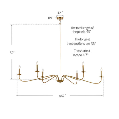 Lustre minimaliste à 6 lumières de 162,5 cm (64 pouces) en noir mat/or/chrome - Non disponible