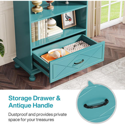 Bibliothèque à 6 étagères avec tiroir, étagère de 71 livres pour salon