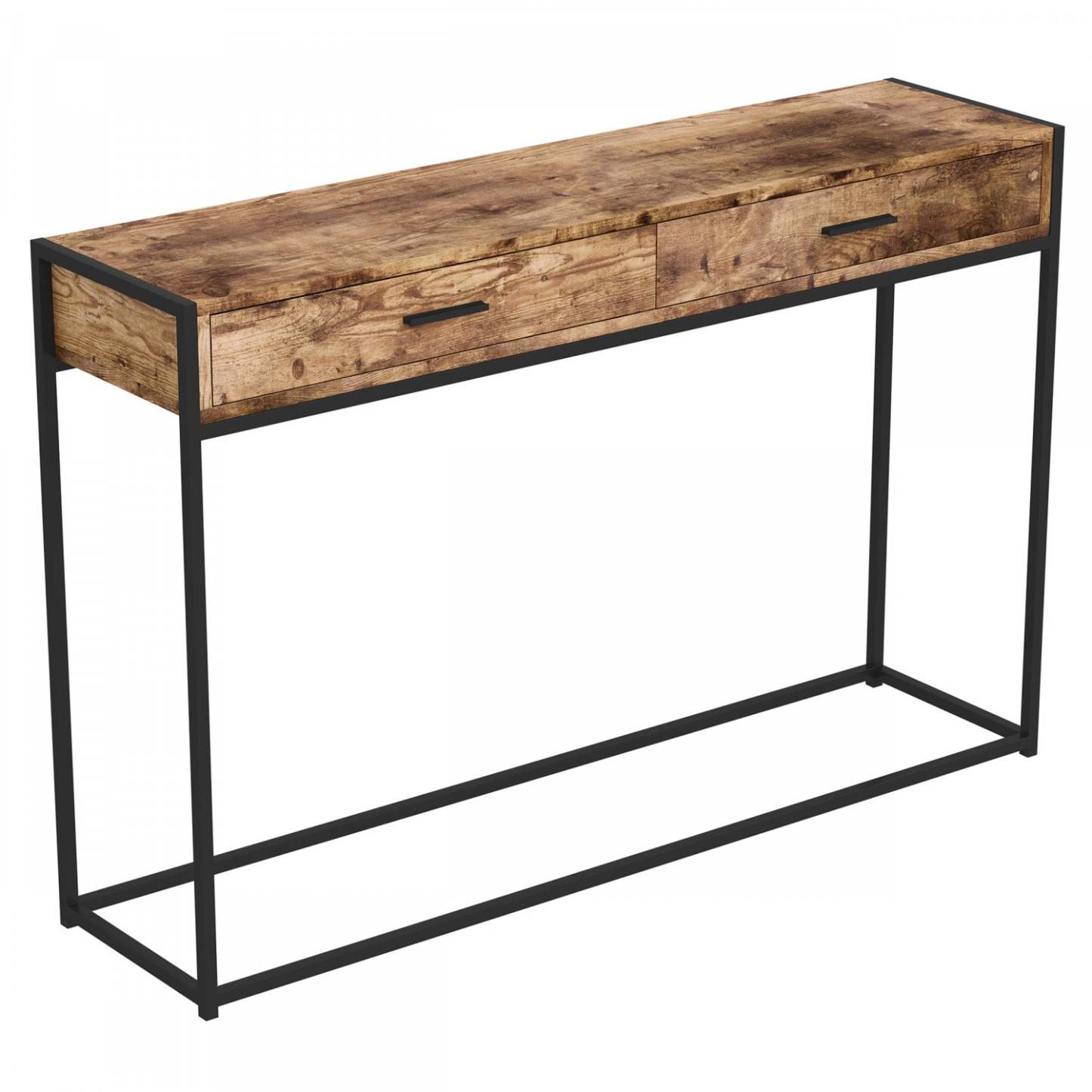 Table console moderne de 48" avec 2 tiroirs - Bois de récupération marron avec métal noir | Console moderne de 48 po avec 2 tiroirs - bois recyclé brun avec métal noir