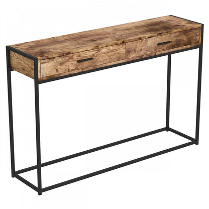 Table console moderne de 48" avec 2 tiroirs - Bois de récupération marron avec métal noir | Console moderne de 48 po avec 2 tiroirs - bois recyclé brun avec métal noir