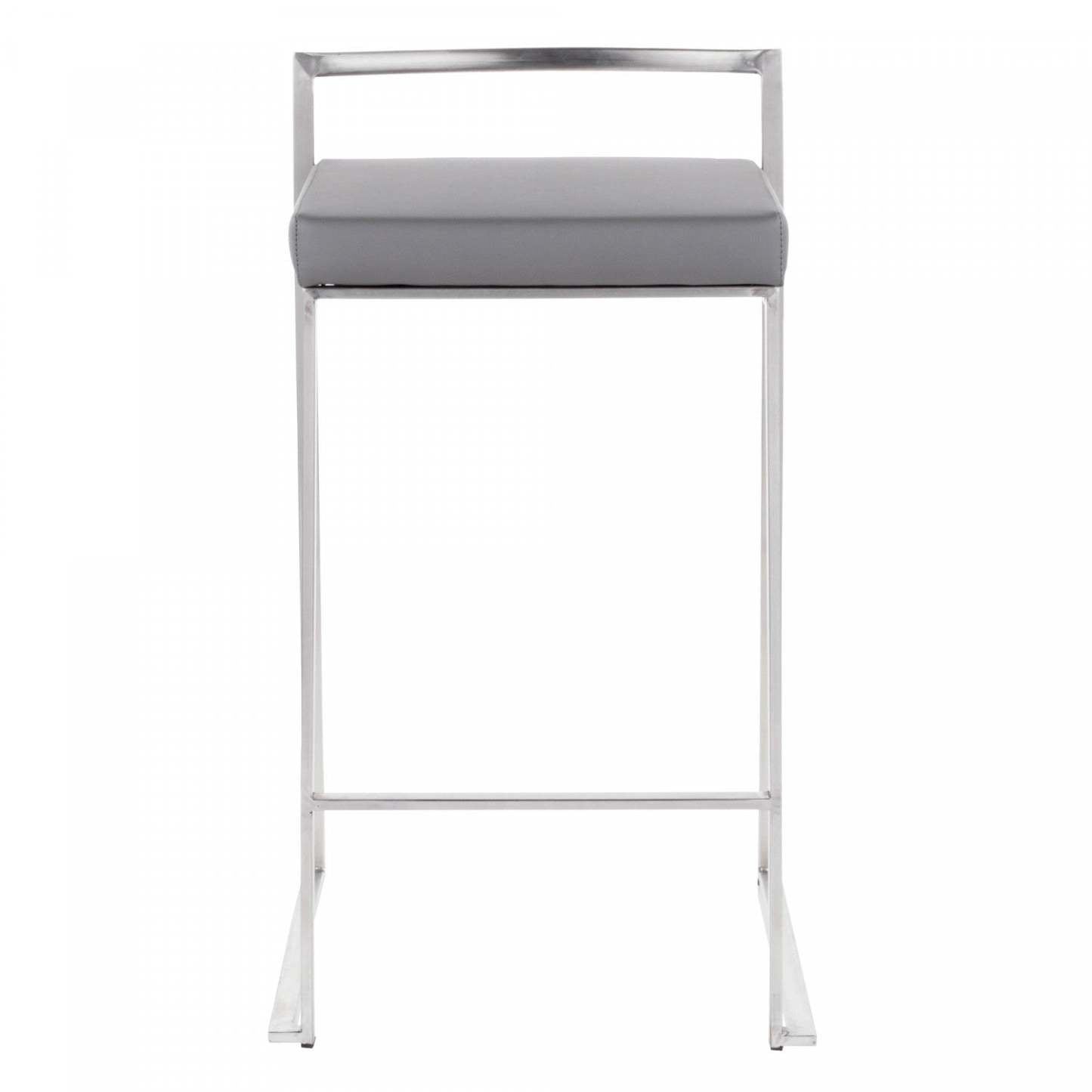LumiSource Fuji Grey Faux Leather Contemporary Stackable Counter-Height Stool - Set of 2|Tabouret superposable contemporain Fuji de hauteur comptoir en similicuir gris - ensemble de 2