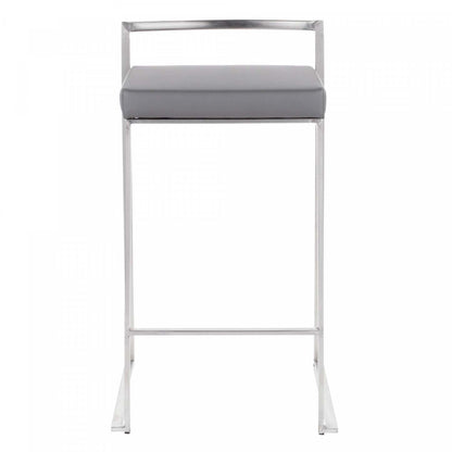 LumiSource Fuji Grey Faux Leather Contemporary Stackable Counter-Height Stool - Set of 2|Tabouret superposable contemporain Fuji de hauteur comptoir en similicuir gris - ensemble de 2