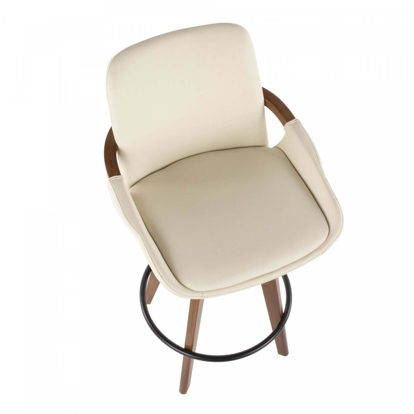 LumiSource Cosmo Faux Leather Mid-Century Modern Counter-Height Stool - Walnut/Cream|Tabouret moderne du milieu du 20e siècle Cosmo de hauteur comptoir en similicuir - noyer et crème