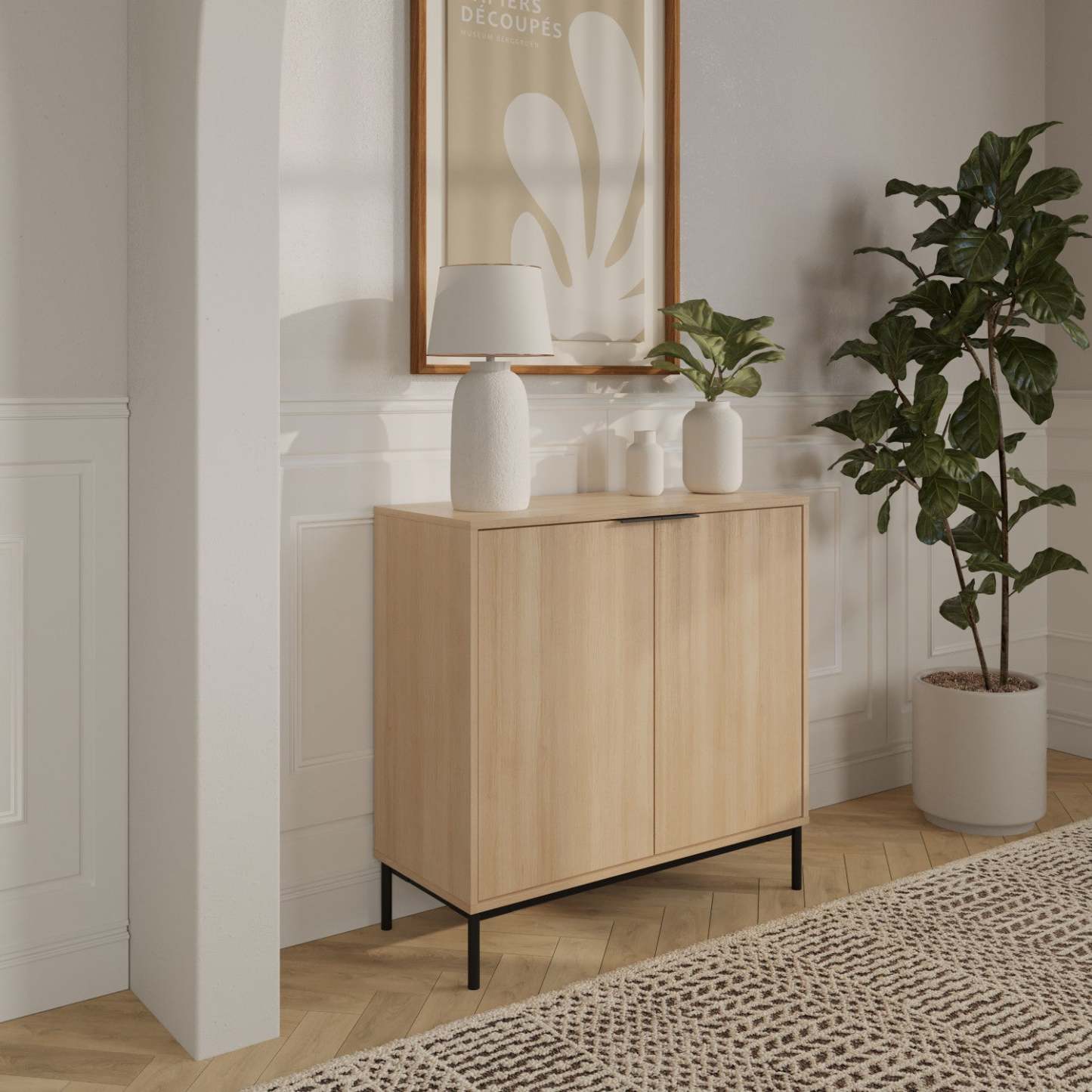 Armoire de rangement Nordika Slim à 2 portes - Chêne blond naturel | Armoire de rangement mince Nordika à 2 portes - chêne blond naturel