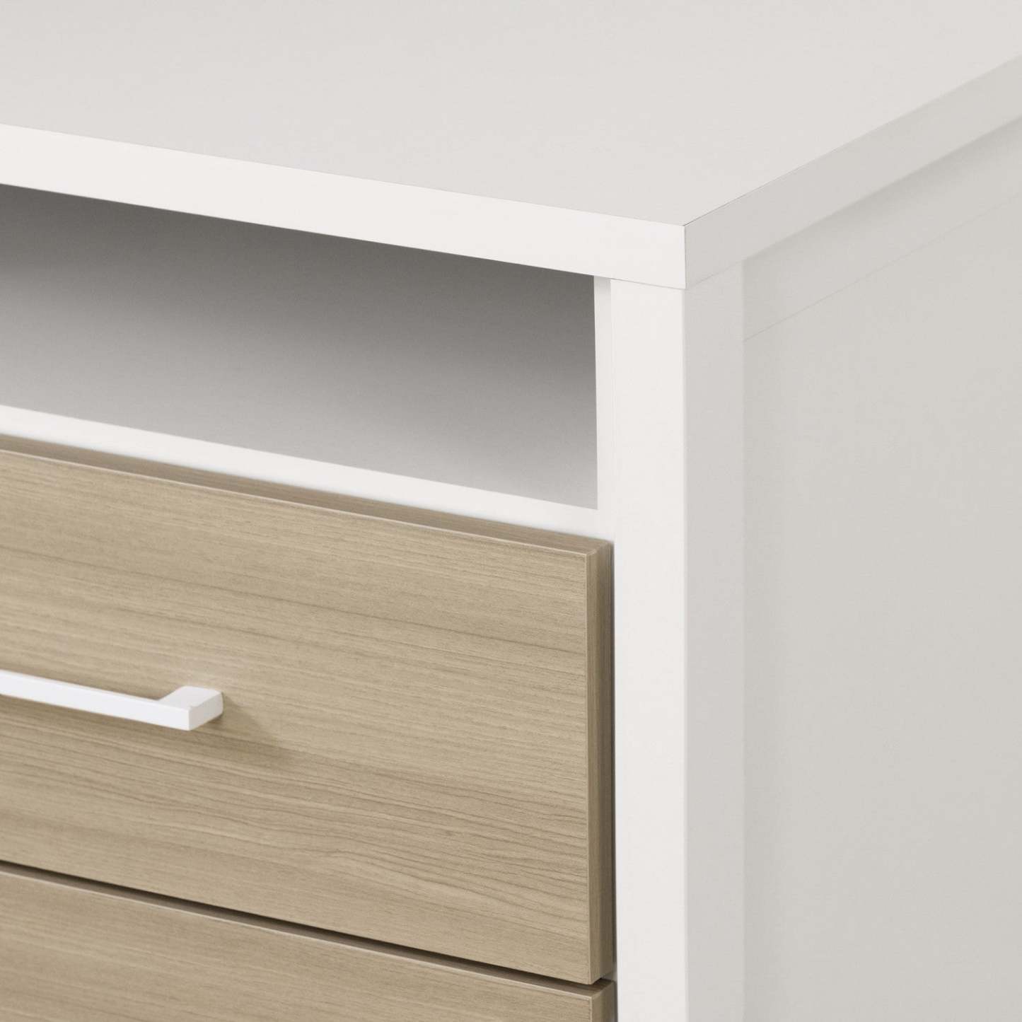 Table de Chevet à 2 Tiroirs Munich - Blanc et Orme Doux | Munich Table De Chevet 2 Tiroirs - Blanc Et Orme Naturel