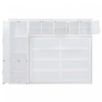 Lit Mural Escamotable Eileen Avec Rangements, Taille Queen - Blanc