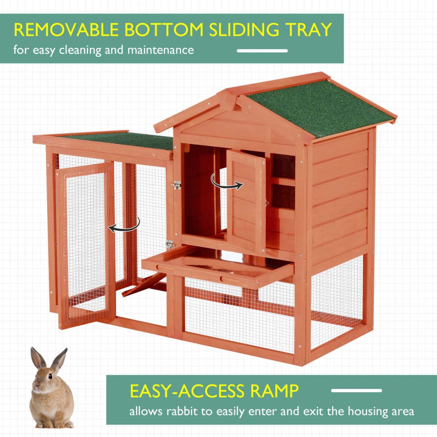 Pawhut 48" X 24 X 36 Deluxe Waterproof Rabbit Clapier En Bois Pour Lapin Cage Pour Petits Animaux Avec Ladd|Pawhut 121,9 X 61 X 91,4 Cm Clapier De Luxe représenté En Bois Pour Lapin Cage Pour Petits Animaux Avec