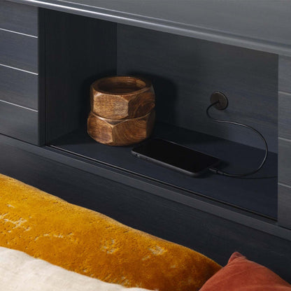 Tête de lit bibliothèque Ulysse avec rangement et portes coulissantes - Myrtille | Ulysse Tete De Lit Bibliotheque Avec Portes Coulissantes - Myrtille