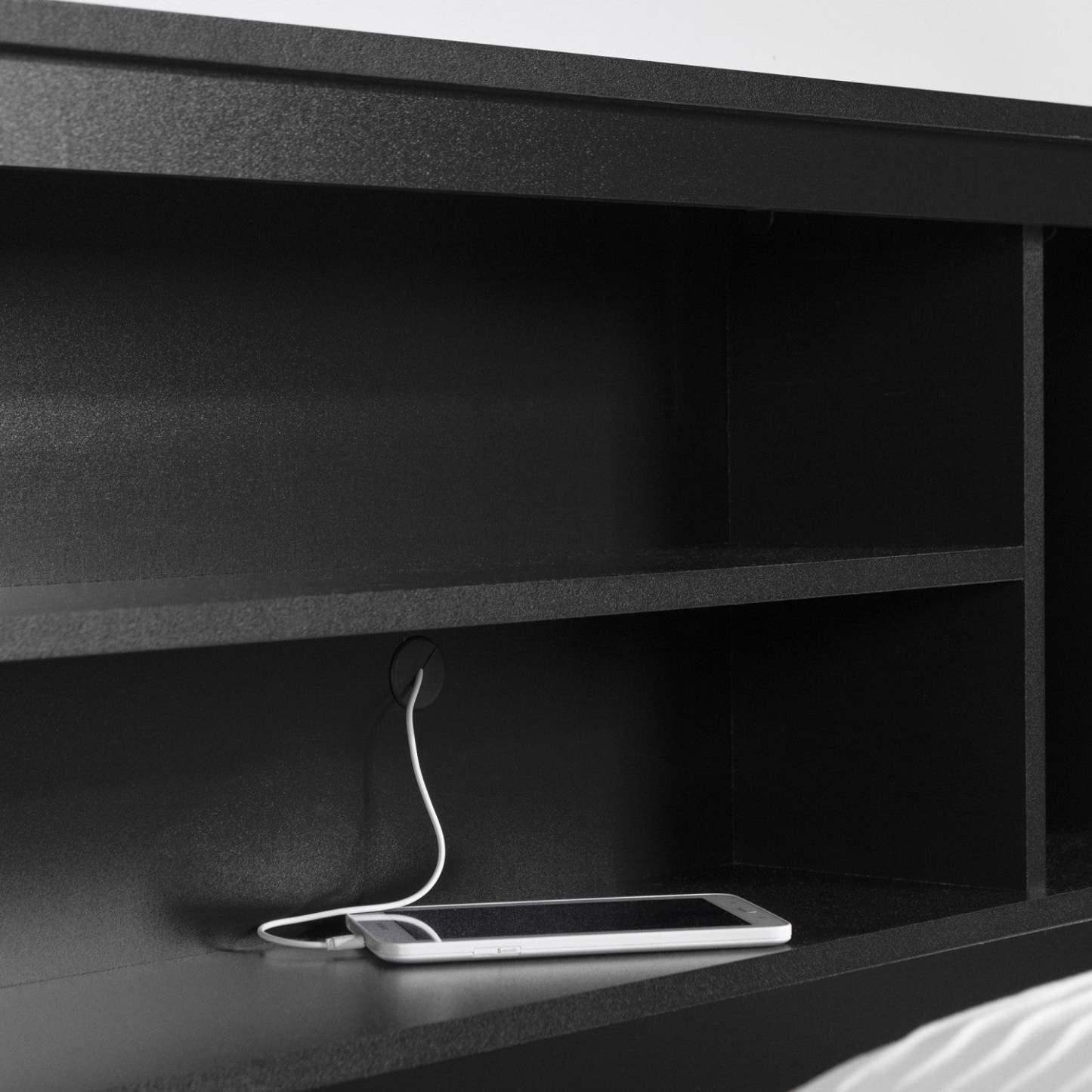 Tête de lit bibliothèque avec rangement Vito - Noir pur | Vito Tete De Lit Bibliothèque - Noir Solide