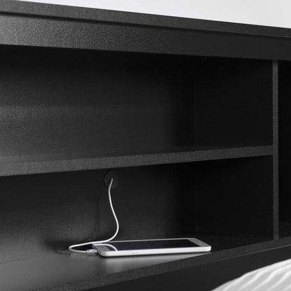 Tête de lit bibliothèque avec rangement Vito - Noir pur | Vito Tete De Lit Bibliothèque - Noir Solide