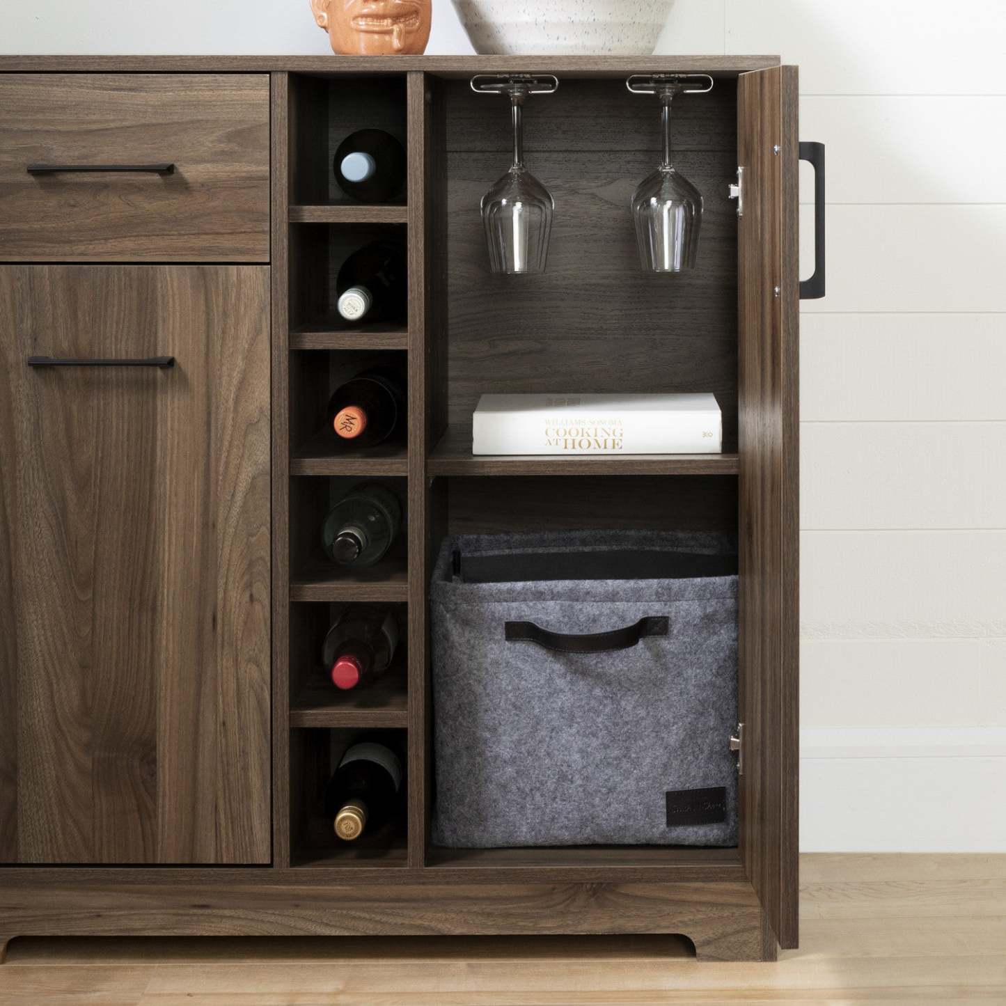 Vietti Meuble bar et rangement pour bouteilles - Noyer naturel | Vietti Bar Cabinet And Bottle Storage - Natural Walnut | D83GXWJH