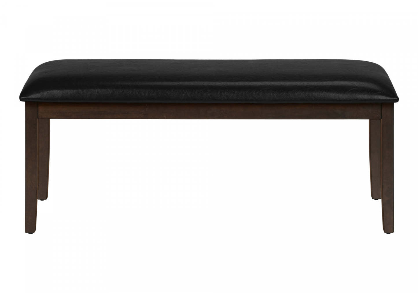 Banc rectangulaire salle à manger couloir entrée brun bois massif noir simili cuir transitionnel|Banc rectangulaire de style transitionnel avec bois massif brun et apparence cuir noir pour la salle à manger, le couloir et l'entrée