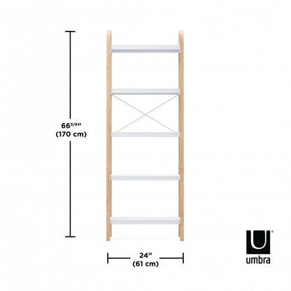 Bibliothèque moderne Bellwood 5 étagères Umbra - Blanc et naturel|Bibliothèque moderne Bellwood de Umbra à 5 tablettes - blanche et naturelle