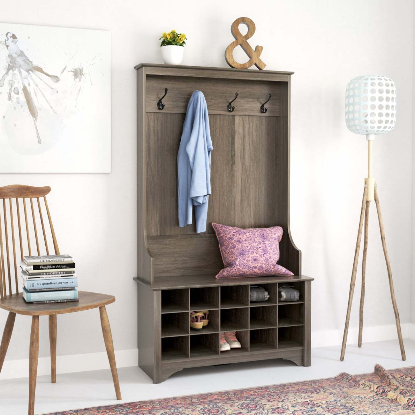 Arbre d'entrée avec rangement pour chaussures - Drifted Grey|Portemanteau avec rangement pour chaussures - gris délavé