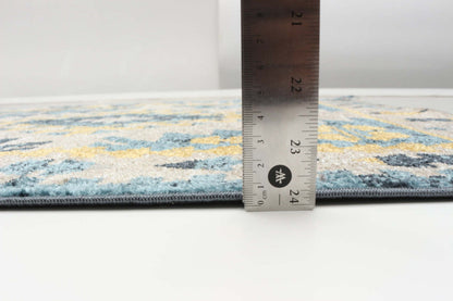 Tapis mosaïque taupe/bleu lavable en machine - 2'6 x 8'0|Carpette Mosaic taupe et bleue lavable à la machine - 2 pi 6 po x 8 pi 0 po|D86FKSIA