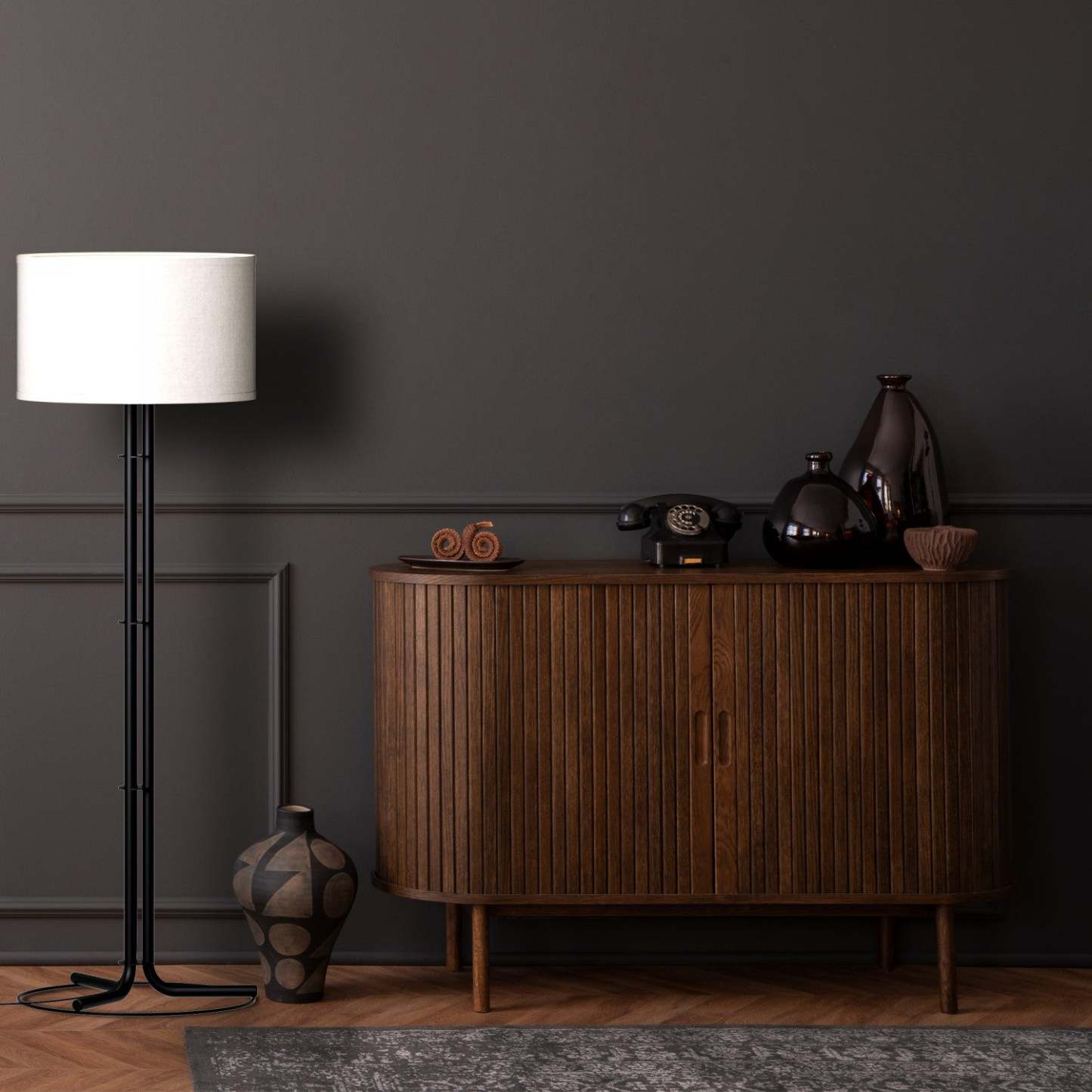 62 Black Floor Lamp with Cylindrical Shade | Lampe à pied noire de 62 po avec abat-jour cylindrique