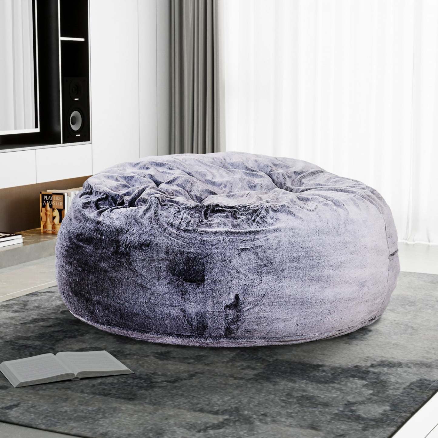 Sealy Bala Faux Fur High Density Foam Bean Bag Chair - Grey|Fauteuil poire Bala de Sealy en fausse fourrure avec mousse à haute densité - gris