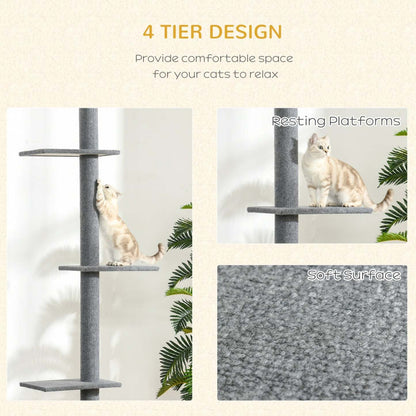 Pawhut 100 Arbre À Chat Du Sol Au Plafond Avec 3 Perchoirs Centre D'activités Pour Chatons Cat Tower Furniture