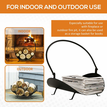 Outsunny 16 Porte-bûches De Bois De Chauffage Porte-bûches De Cheminée Courbé Porte-panier De Rangement En Bois Avec Poignée, |Outsunny 16 Porte-buches De Cheminee Incurve Porte-buches De Cheminee Porte-panier De Rangement En