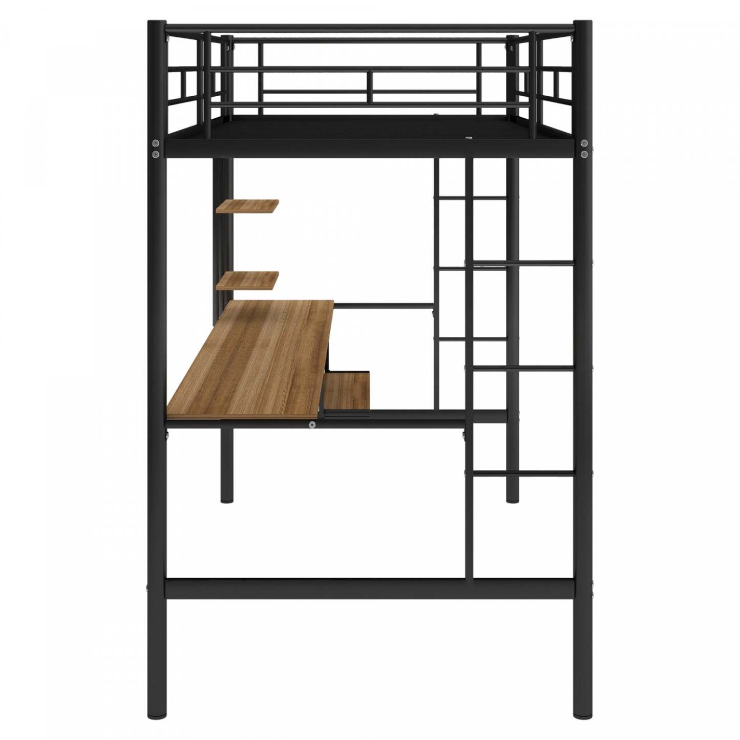 Lit mezzanine simple en métal Andy avec bureau et éclairage LED - Noir | Andy – Lit mezzanine simple en métal avec bureau et éclairage LED, design gain de place – Noir